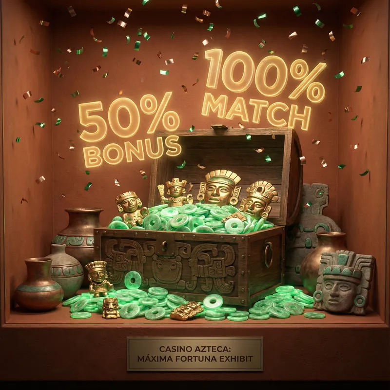Cofre del tesoro azteca con bonos y promociones de Casino Jubilee México